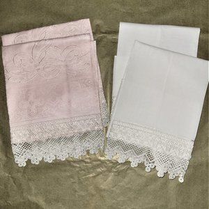 4 - Austrian Pink/White Lace Hand Towels
